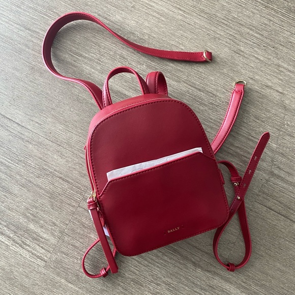 Bally Akira Red Leather Designer Backpack Bag New - Picture 1 of 4